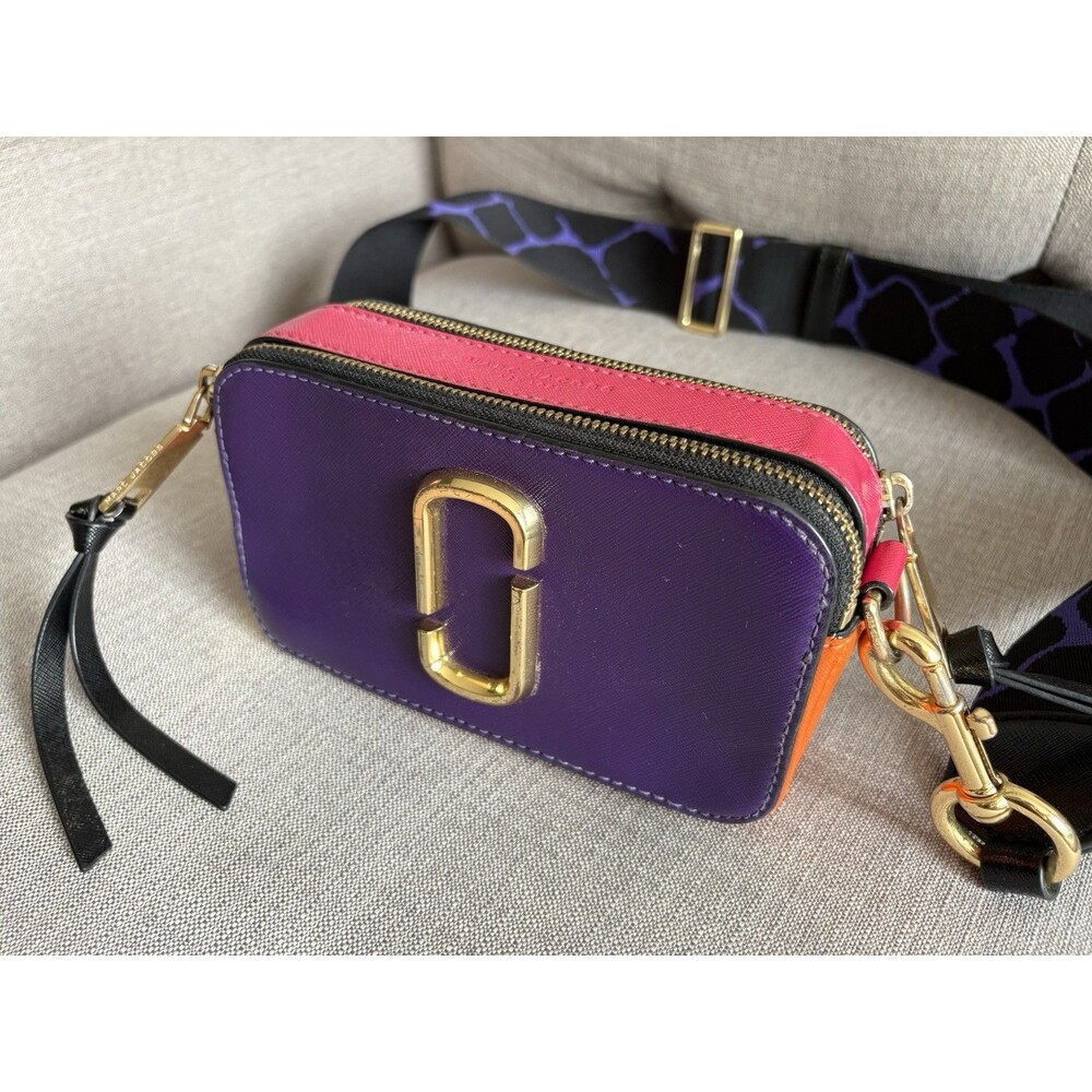 Marc Jacobs Snapshot Purple Colorblock Leather Crossbody Camera Bag Authentic